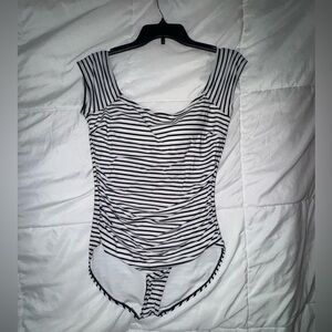 Striped Black and White Women Swim One Piece